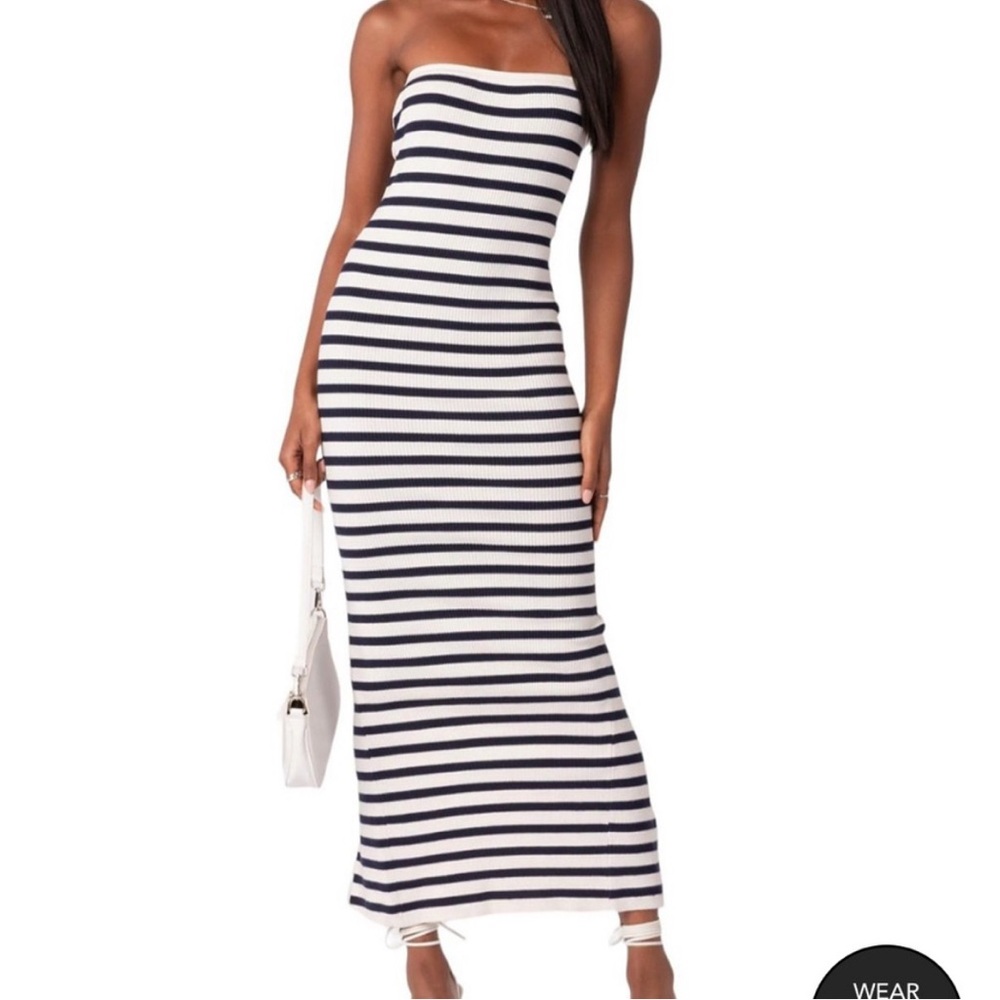 Edikted Black and White Striped Maxi Dress